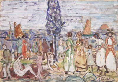 Spiaggia con albero blu da Maurice Brazil Prendergast